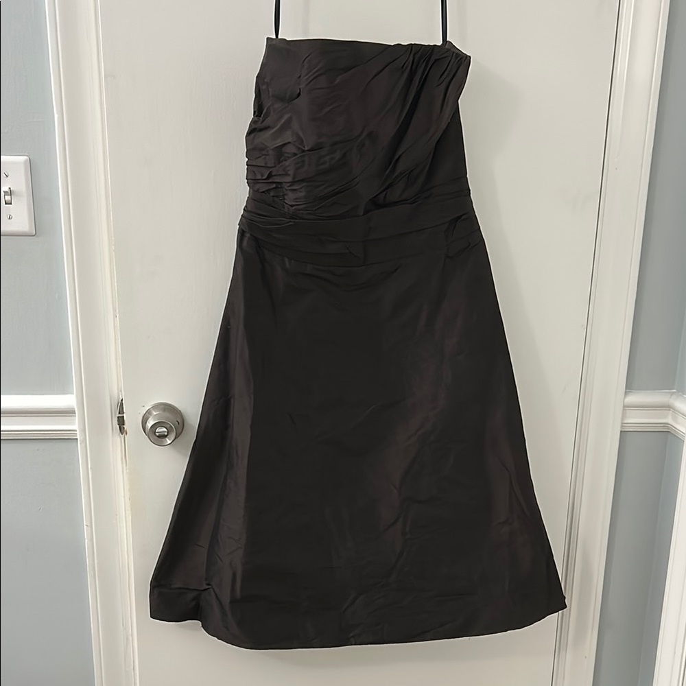100% silk Elegant chocolate brown Strapless Dress size 14 Jim Hjelm Occasion